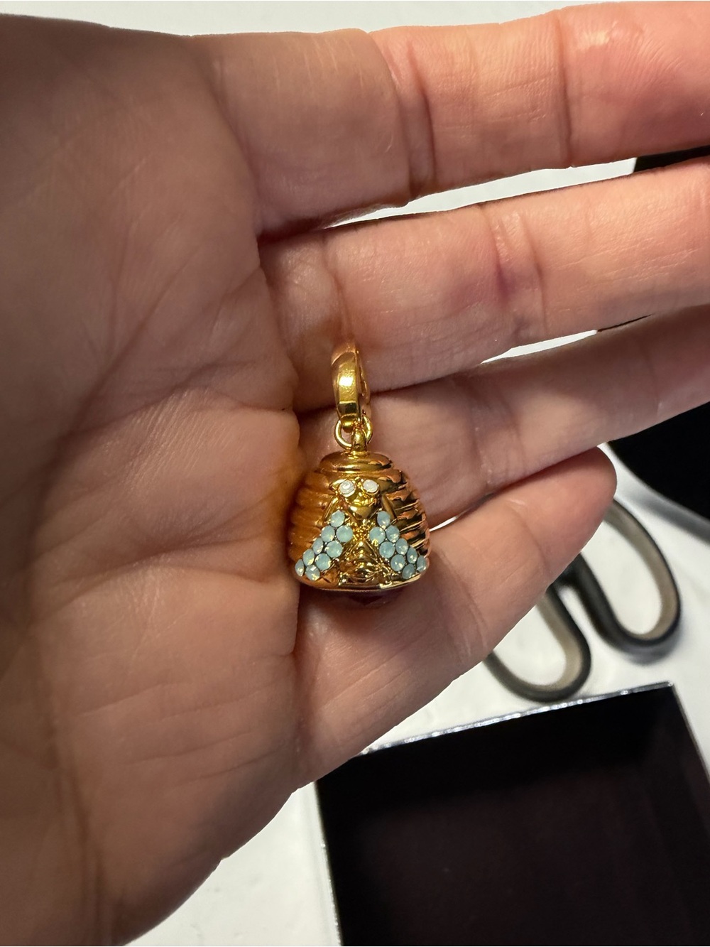 Spartina 449 Gold Bee Hive Pendant with Light Blue Accents
